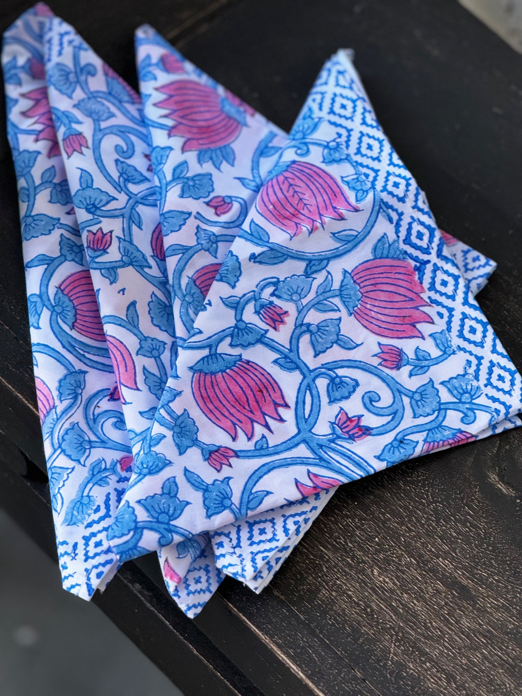 Blue & Pink Floral Fusion Napkin Set
