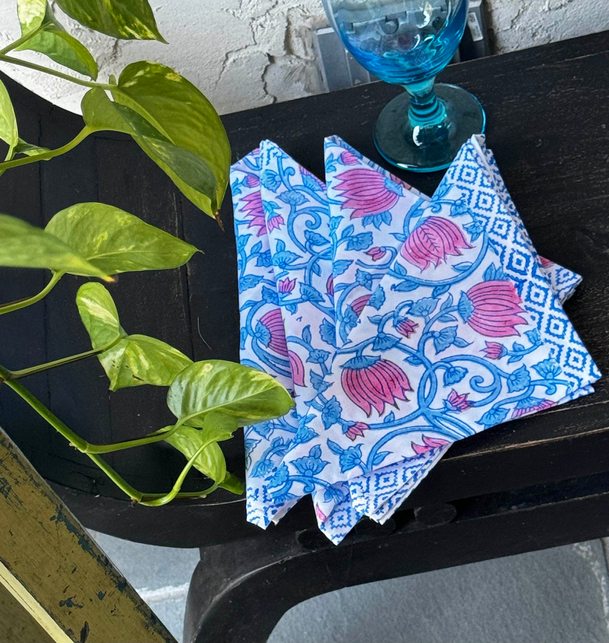 Blue & Pink Floral Fusion Napkin Set