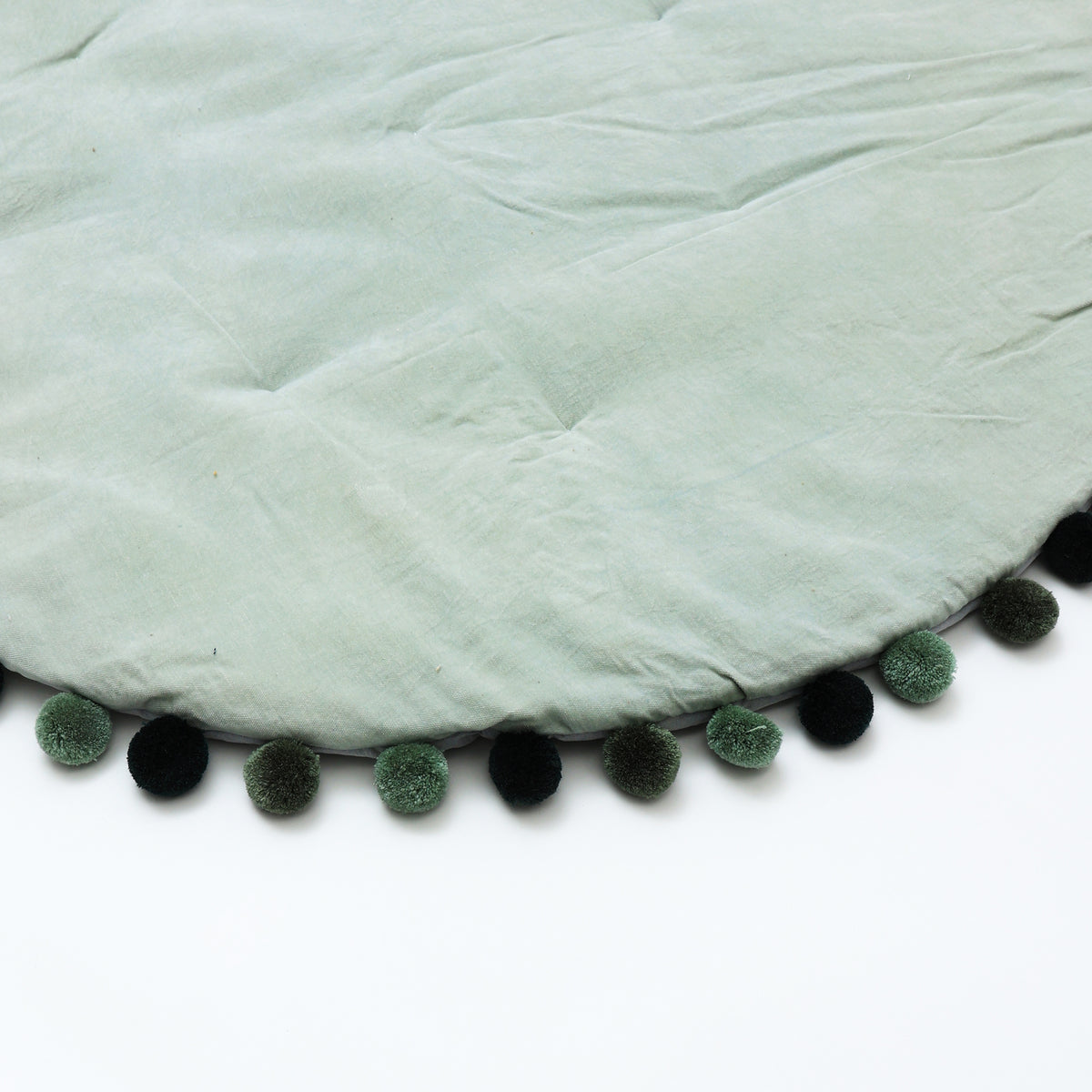 Cotton Soft & Fine Velvet Round Playmat with Pom Pom (Light Green)