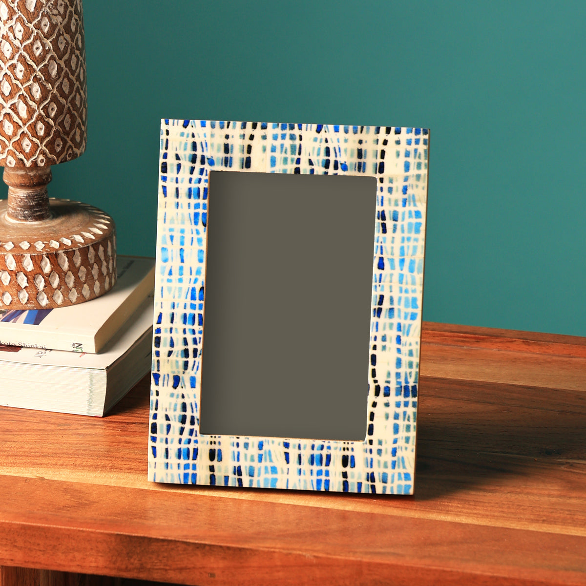 Bone Frame with Blue Pattern 4" x 6"