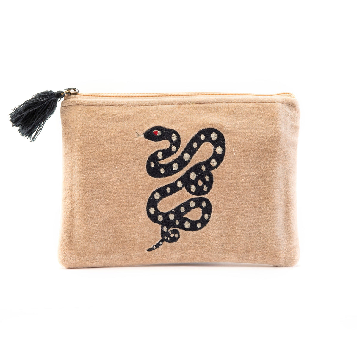 Embroidered Makeup Pouch-Cream Snake