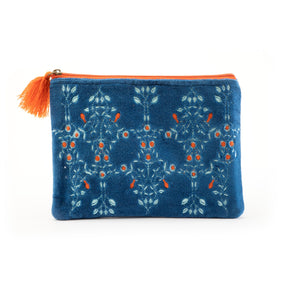 Embroidered Makeup Pouch-Royal Blue Chinoisserie
