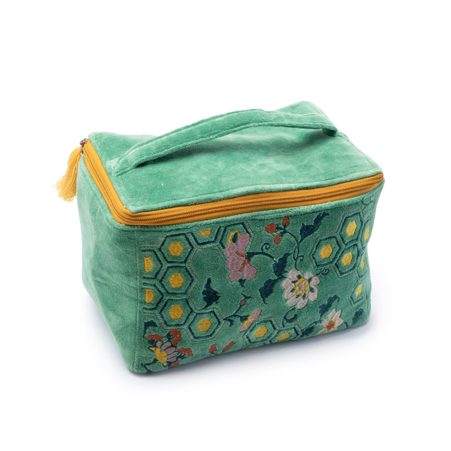 Embroidered Cosmetic Bag-Green Floral