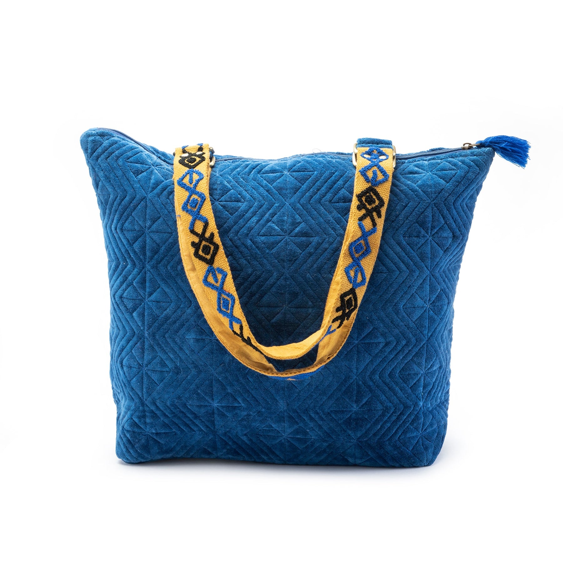 Quilted Tote Bag with Hand Embroidered Strap-Royal Diamond