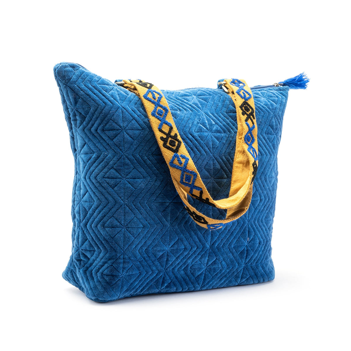 Quilted Tote Bag with Hand Embroidered Strap-Royal Diamond