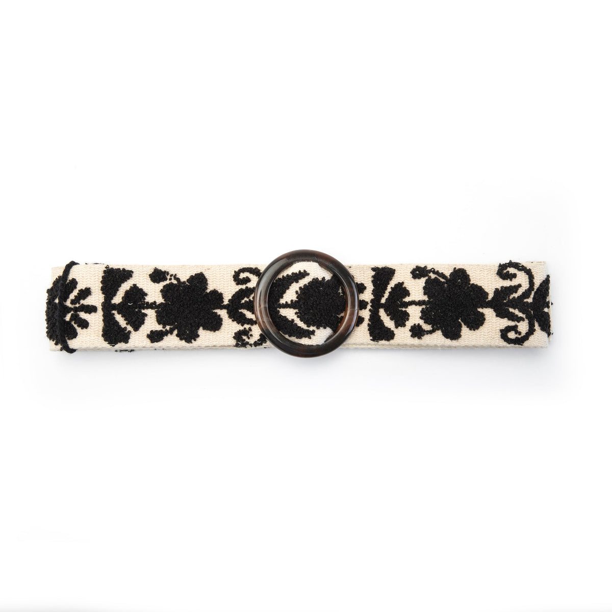 Embroidered Cotton Belt-Black Floral