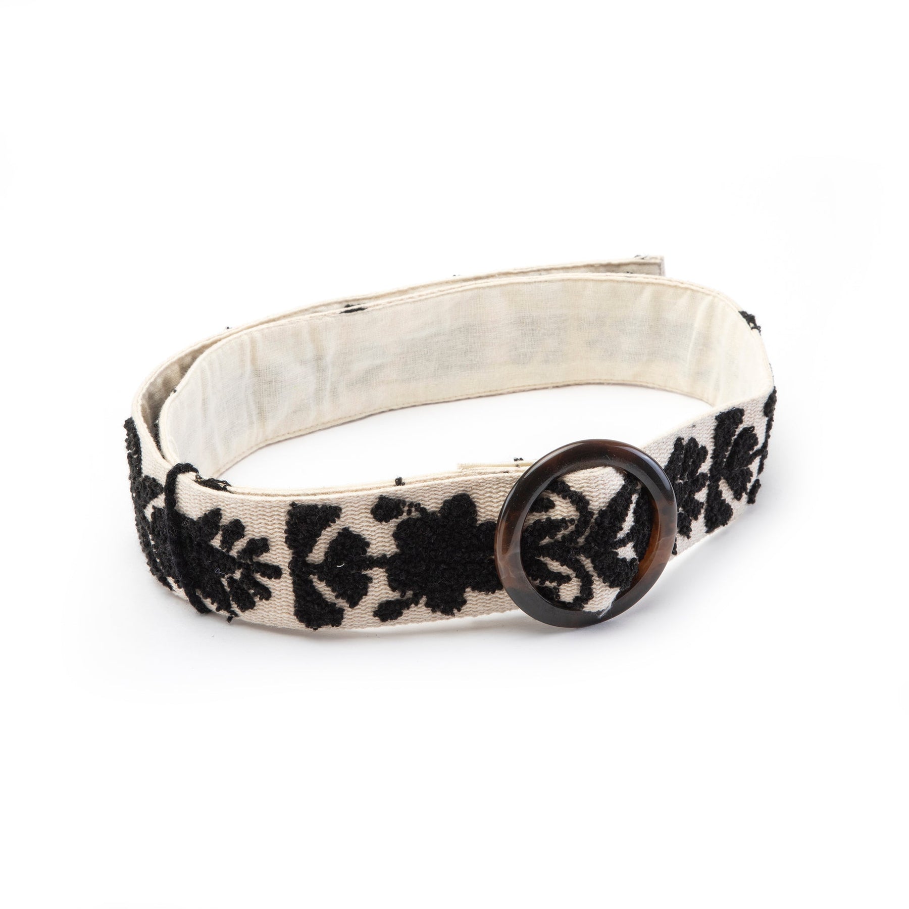 Embroidered Cotton Belt-Black Floral