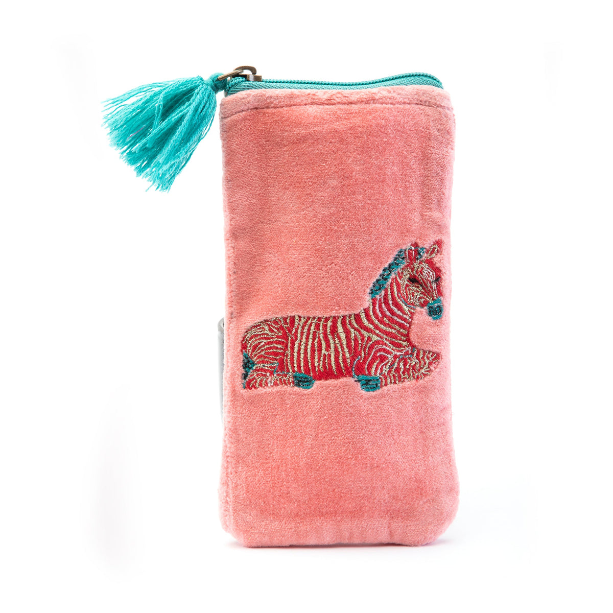 Embroidered Sunglass Case-Pink Zebra
