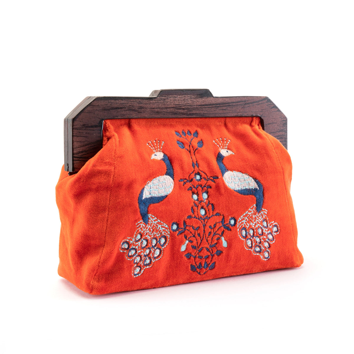 Embroidered Clutch-Orange Peacock