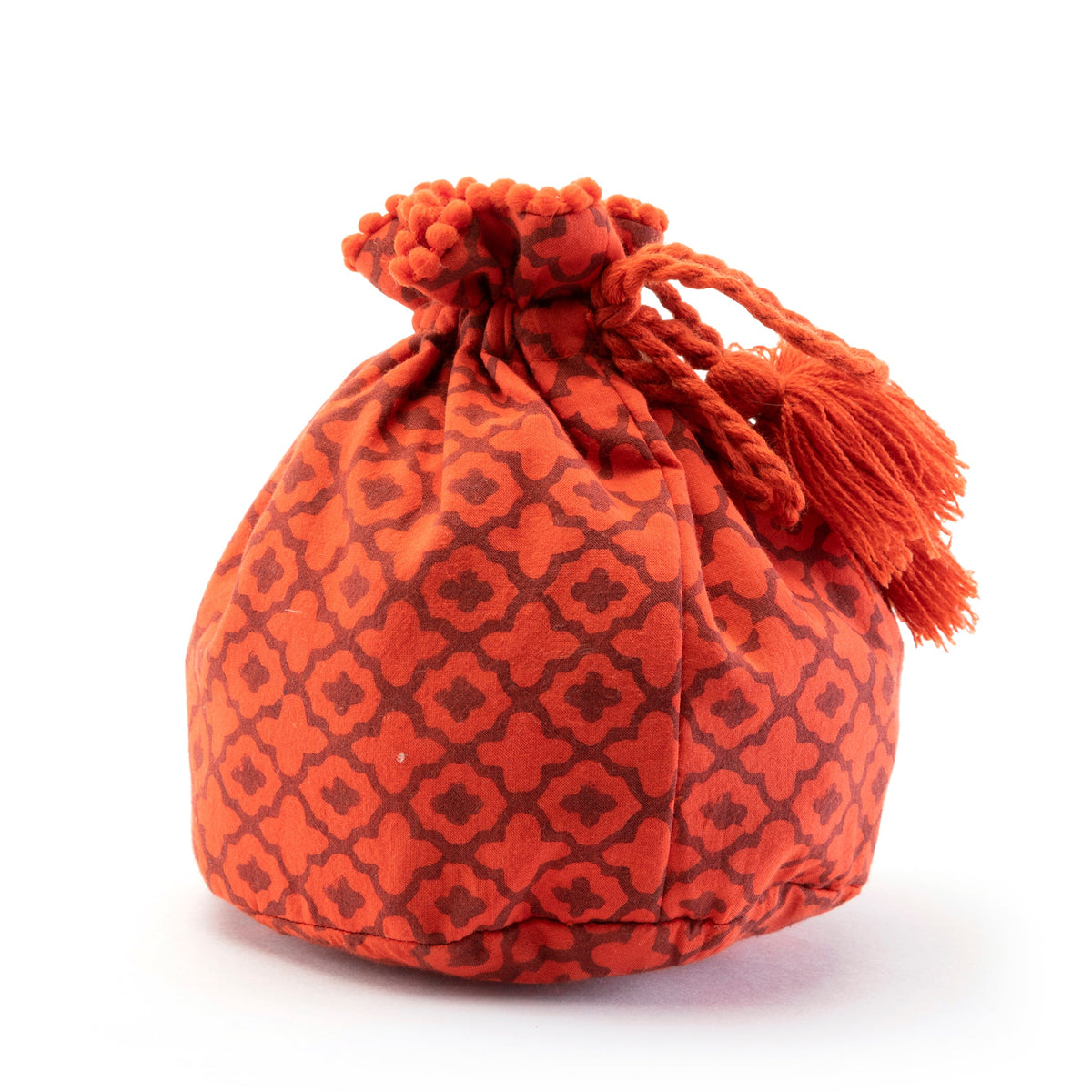 Handblocked Potli Jewelry Pouch Orange