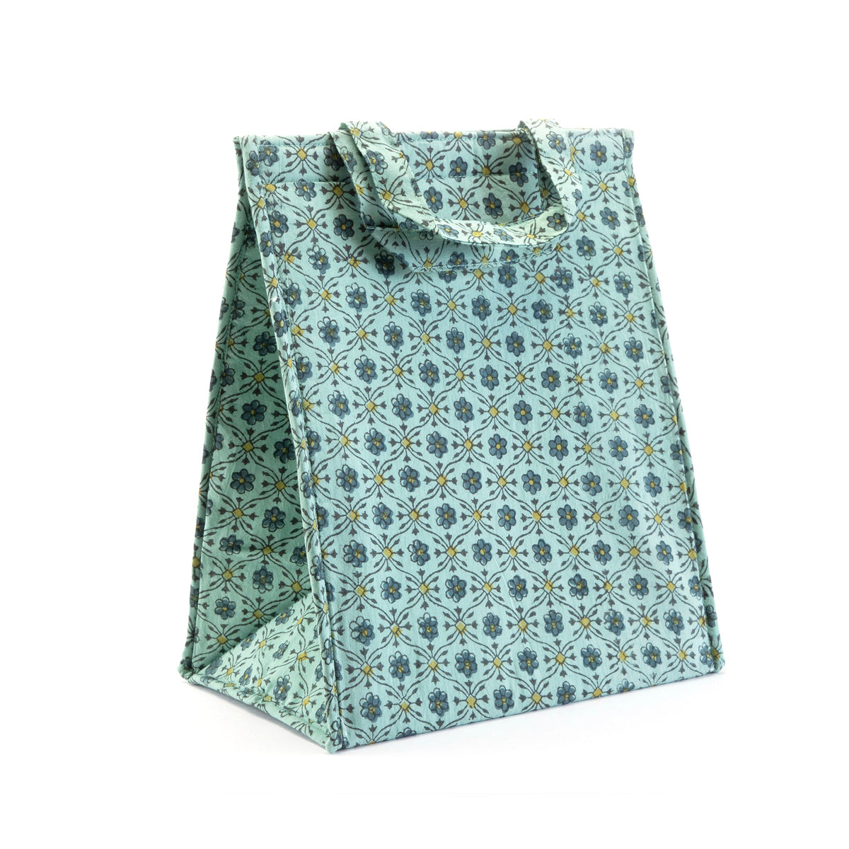 Handblocked Insulated Lunch Tote Blue