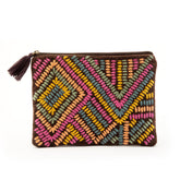 Embroidered Makeup Pouch-Burgandy Lines