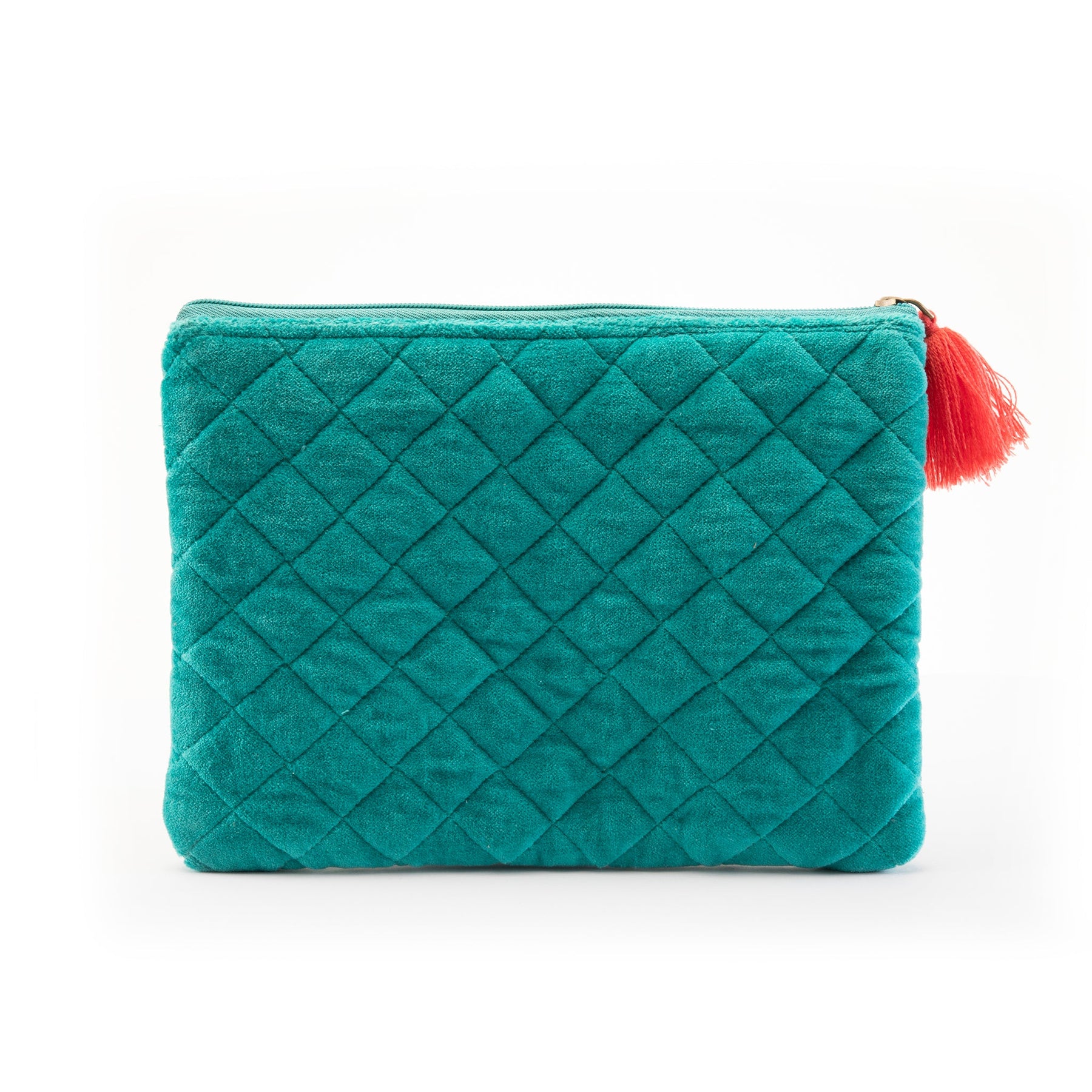 Embroidered Makeup Pouch-Teal Crossings
