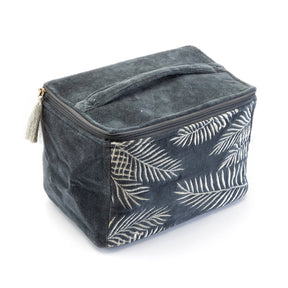 Embroidered Cosmetic Bag-Grey Palm