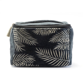 Embroidered Cosmetic Bag-Grey Palm