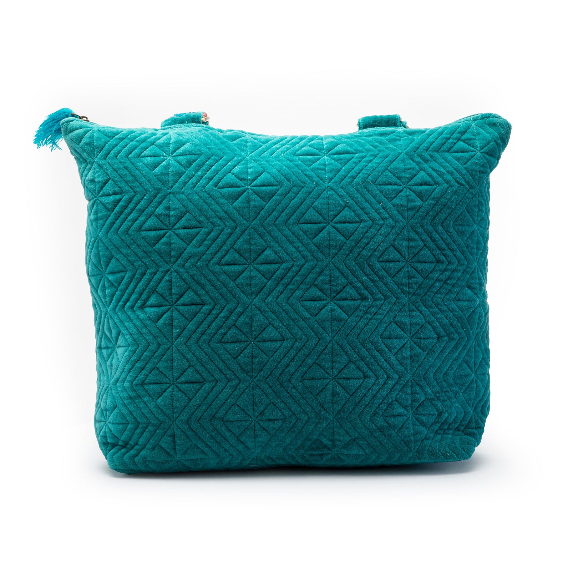 Quilted Tote Bag with Hand Embroidered Strap-Teal Floral